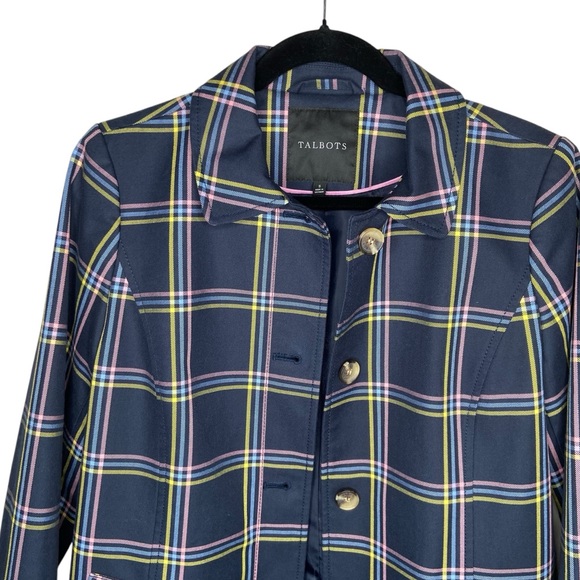 Talbots Plaid Swing Coat, all weather, navy, size S - Picture 2 of 10